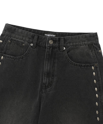 niceghostclub STUD DENIM BERMUDA PANTS [BLACK]