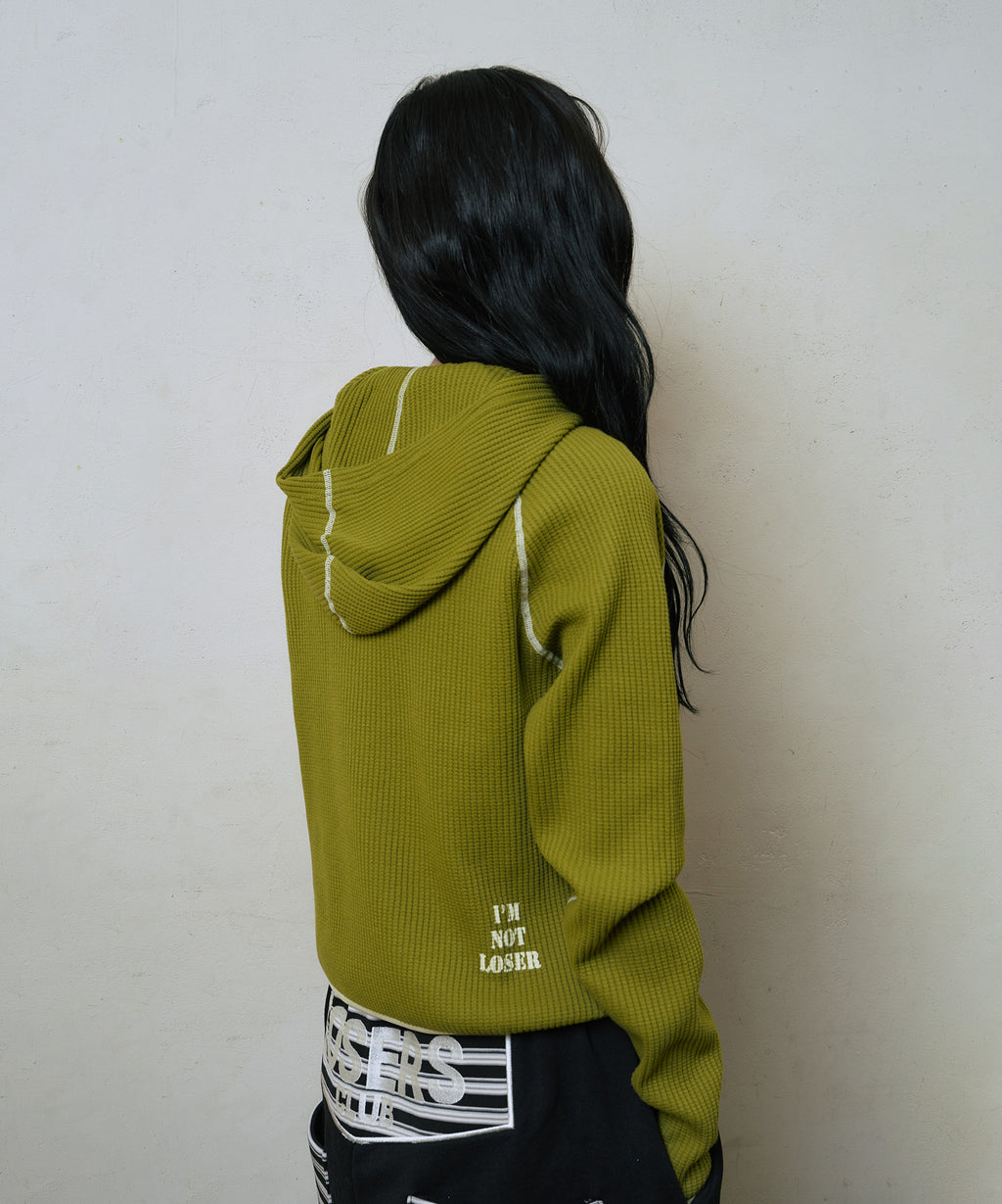 LSC SLOGAN WAFFLE HOODIE (OLIVE)