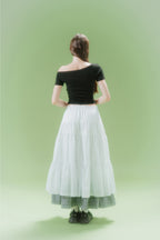 CHECK LONG CANCAN SKIRT (BK)