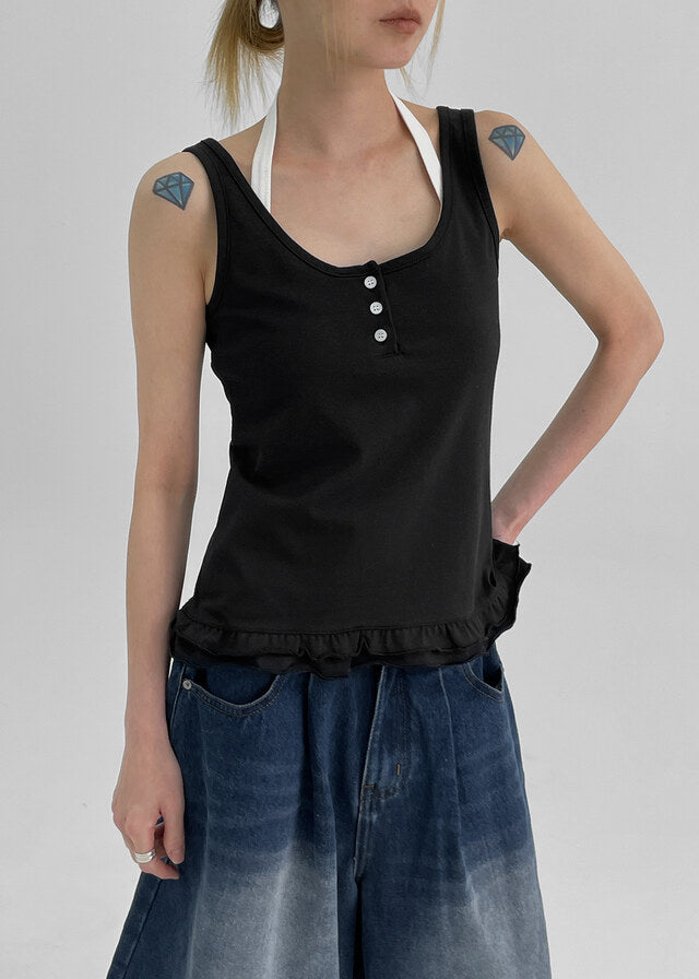 [韓國製造🇰🇷] Frill Henry Neck Tank Top / 2colors