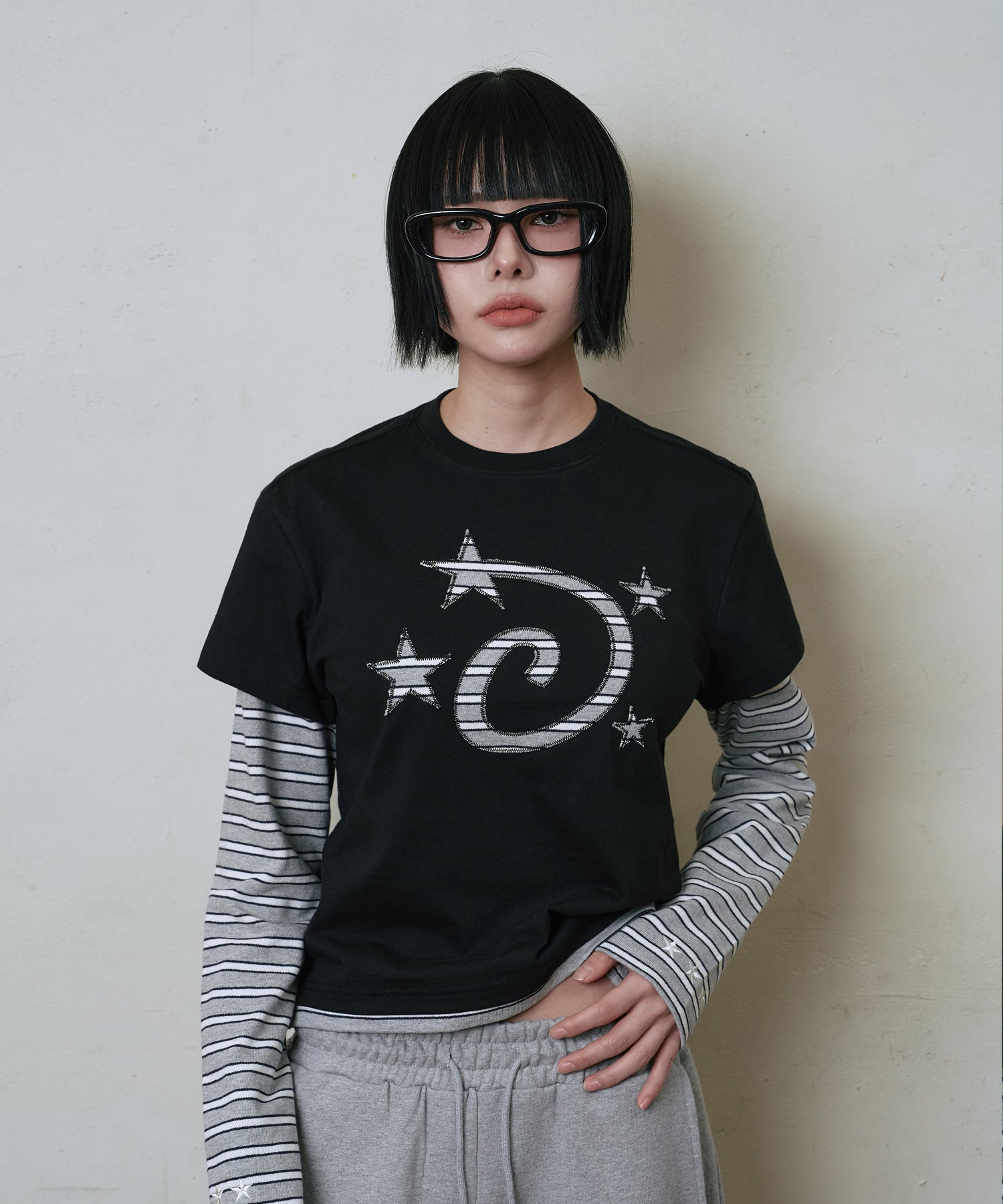 LSC STAR LOGO APPLIQUE LAYERED LONG SLEEVE (BLACK)
