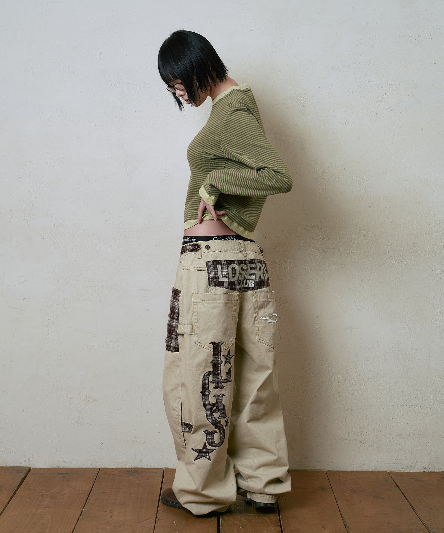 LSC CHECK PATCH WIDE COTTON PANT (BEIGE)