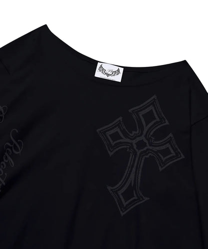 GILA ARCHIVE ONE SHOULDER GRAPHIC LONG SLEEVE_BLACK