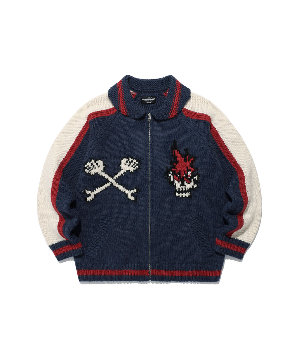niceghostclub SKULL COWICHAN SWEATER [NAVY]