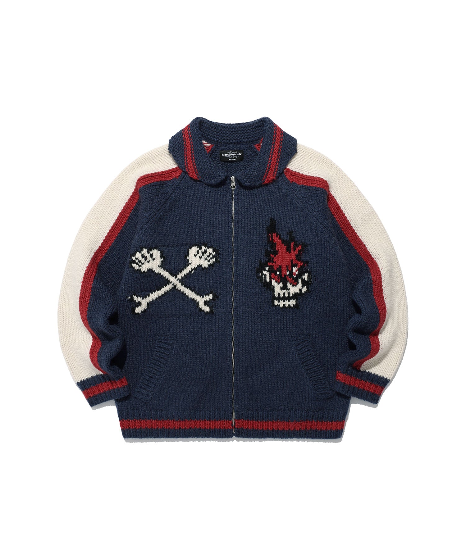 niceghostclub SKULL COWICHAN SWEATER [NAVY]