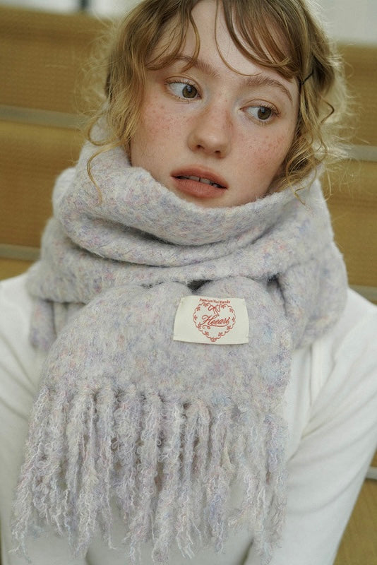 Fluffy Premium Wool Blende Fringe Muffler - Lilac