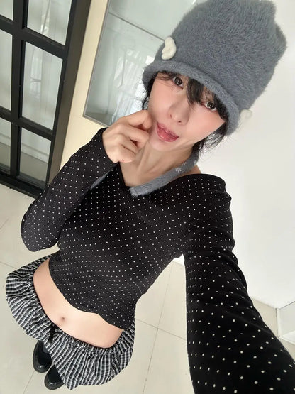 [韓國製造🇰🇷] BLACKUP Dot V-Neck Long Sleeve Tee / 2colors