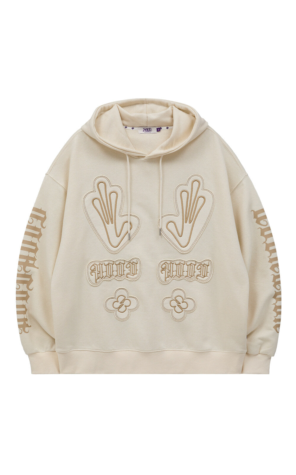 HOODHOOD Multi Logo Applique Hoodie / ivory