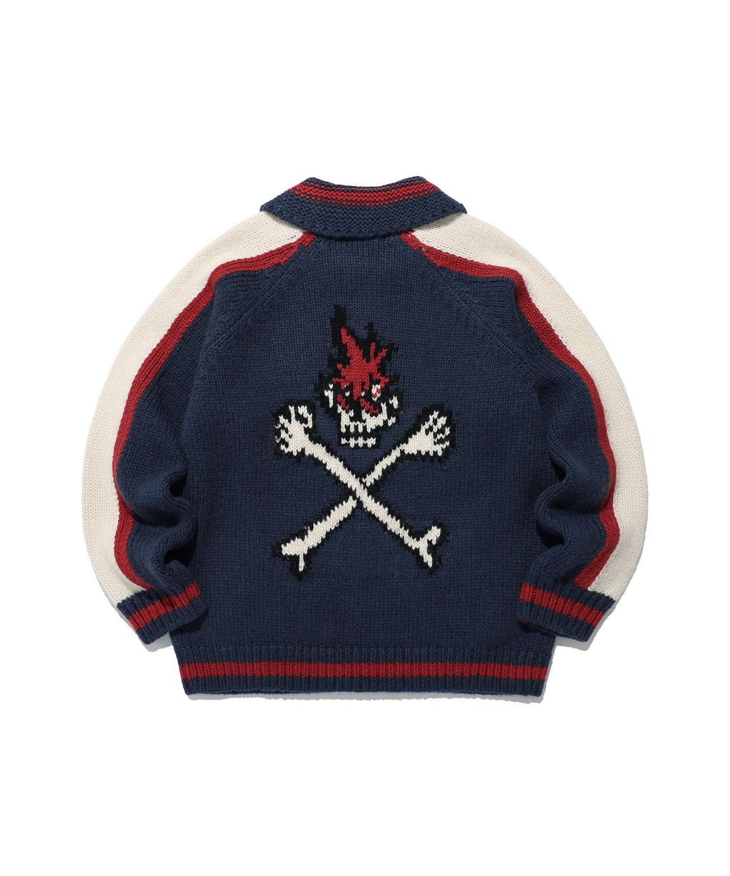 niceghostclub SKULL COWICHAN SWEATER [NAVY]