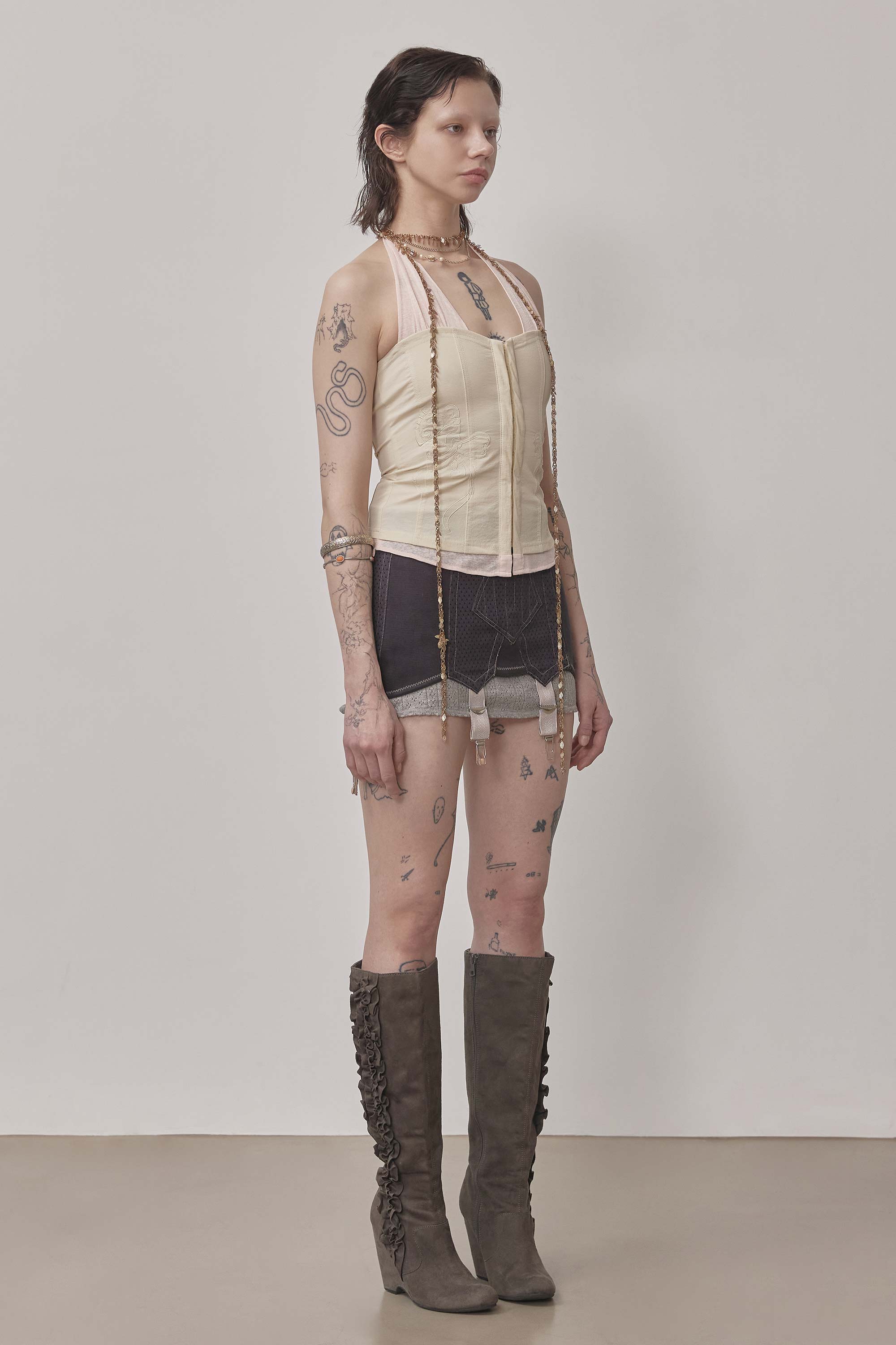 Farm Corset Halter Top Raw/Baby Pink