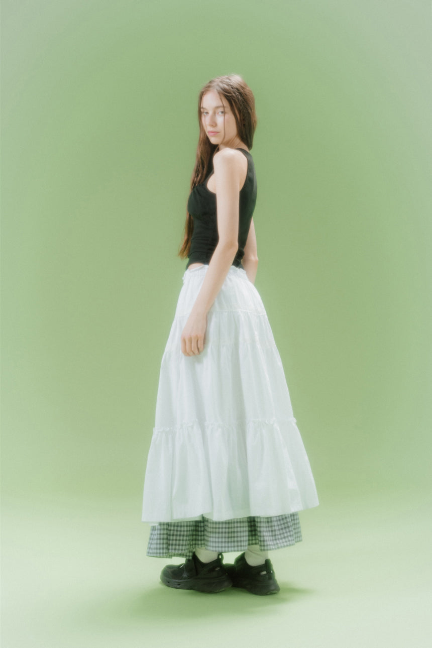 CHECK LONG CANCAN SKIRT (BK)