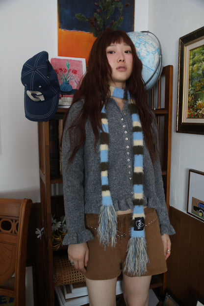 IUGA Striped Hairy Skinny Muffler (Sky Blue)