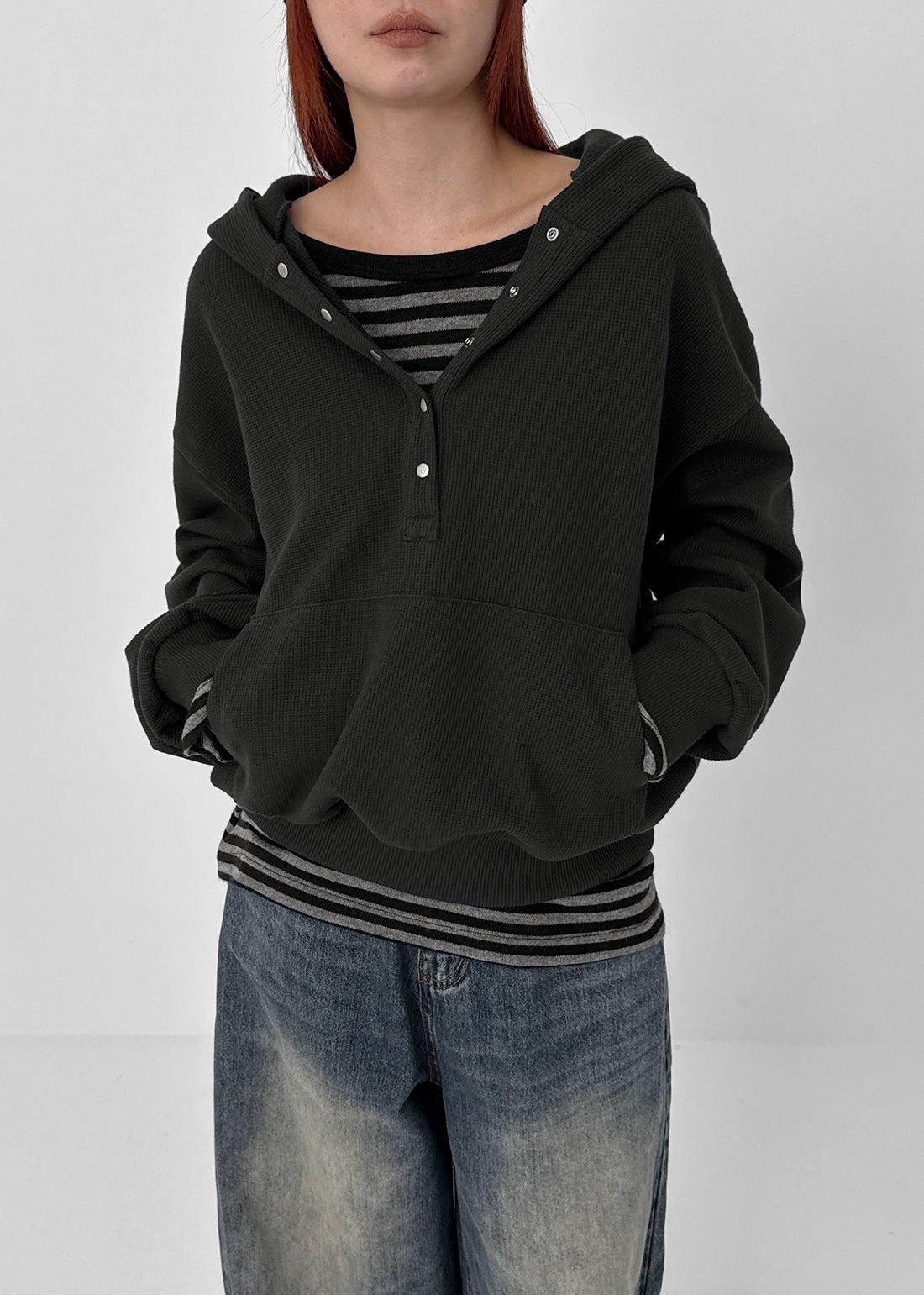 BLACKUP Moite Waffle Snap Hoodie - 2colors