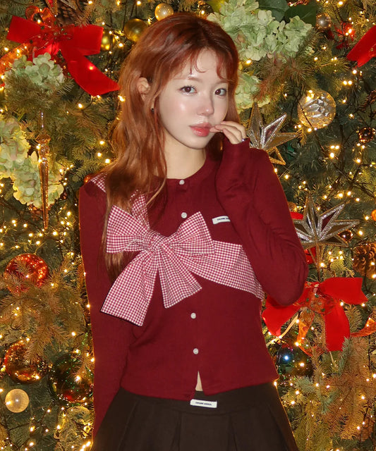 Ribbon Tie Knit Cardigan - Wine