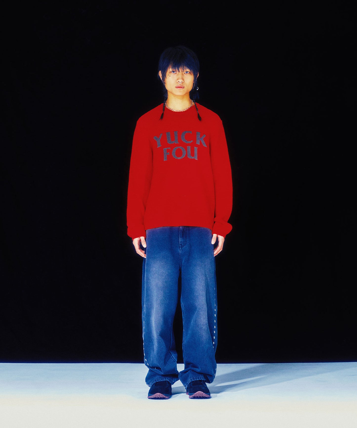 niceghostclub STUD DENIM BERMUDA PANTS [BLUE]