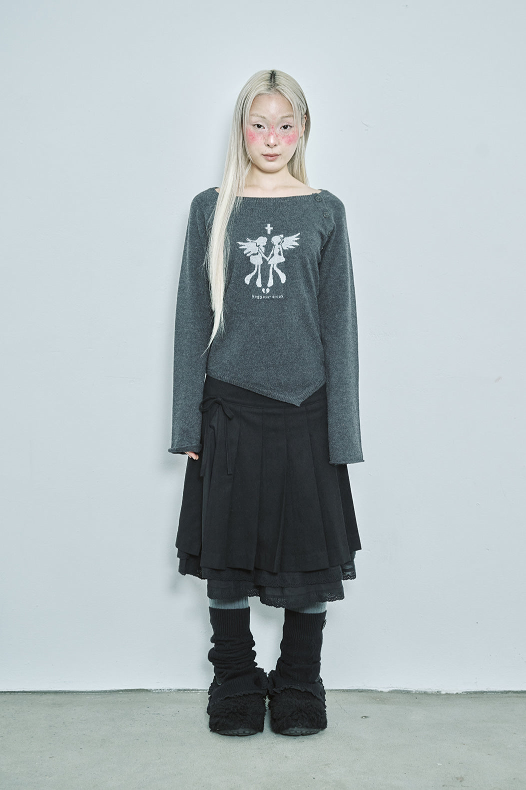 hugyourskin Fallen angel button knit top (Charcoal)