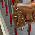 FINDKAPOOR FLOWER STUD FLAT POUCH - SUEDE CAMEL