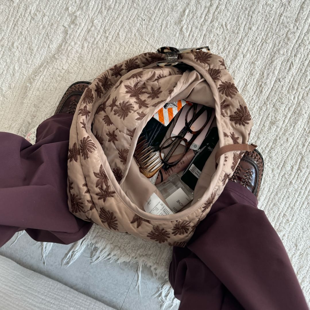 poev Broderie Padded Day Bag / Brown