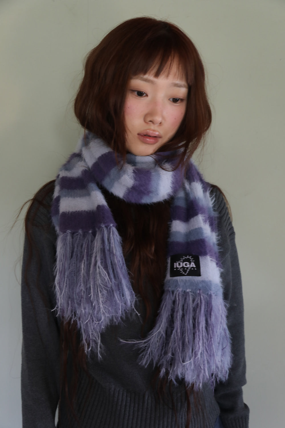 IUGA Striped Hairy Bold Muffler (Light Purple)