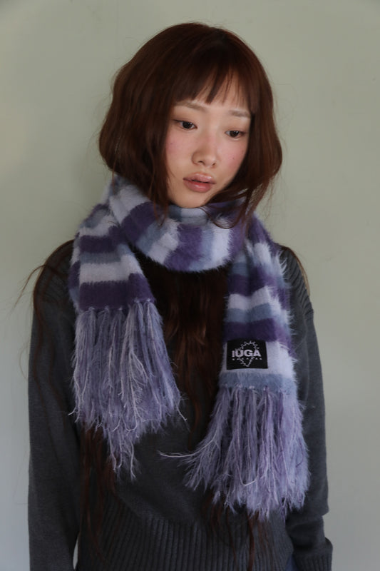 IUGA Striped Hairy Bold Muffler (Light Purple)