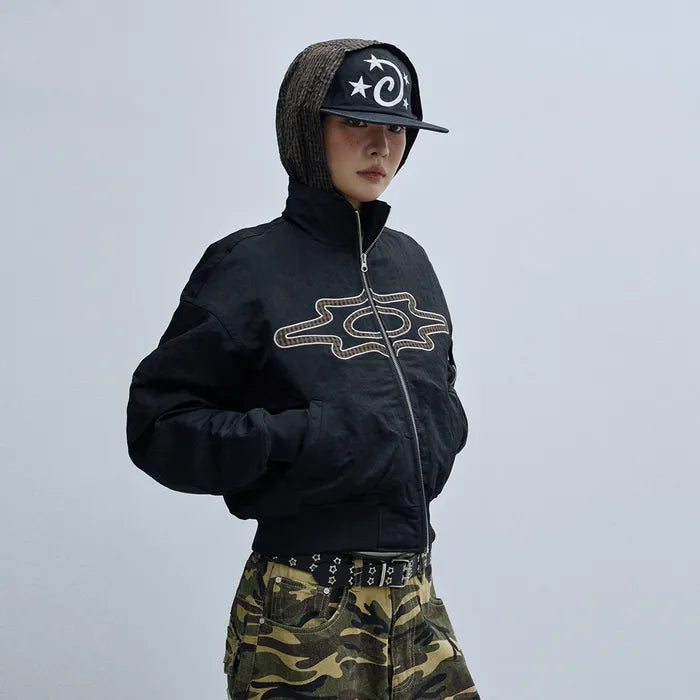 LSC Appliqué Hidden Hoodie Ma-1 Jacket Black