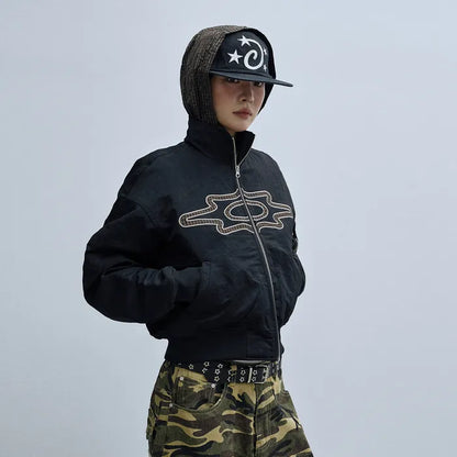 LSC Appliqué Hidden Hoodie Ma-1 Jacket Black