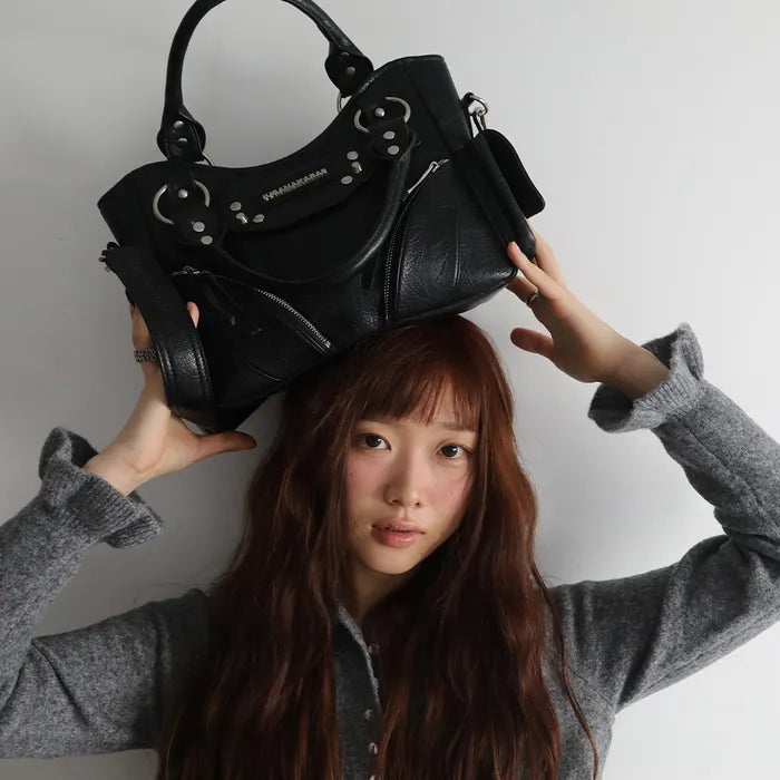 IUGA Studded Leather Mini Shoulder Bag (Black)
