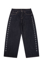 AAKAM Side Rhinestone Denim Pants (Dark Blue)