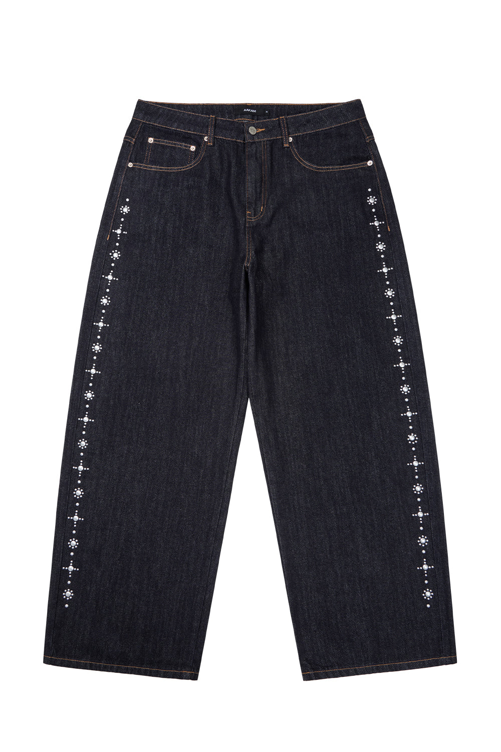AAKAM Side Rhinestone Denim Pants (Dark Blue)