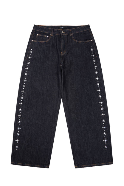 AAKAM Side Rhinestone Denim Pants (Dark Blue)