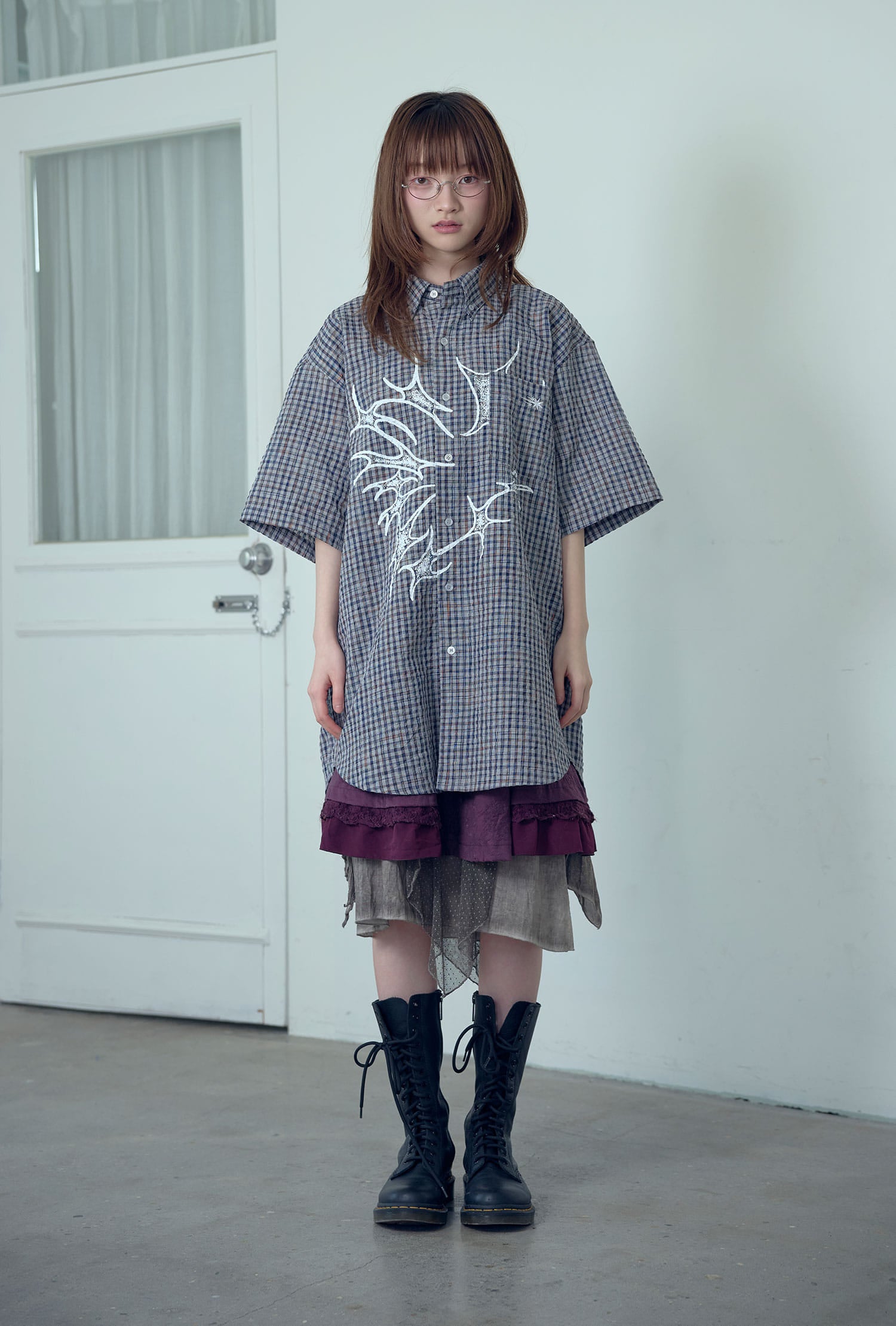niceghostclub tornado star check big big half shirt [2colors]