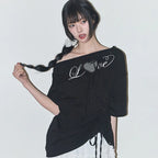Illigo LOVE ONE SHOULDER OVERFIT T-SHIRT - Black