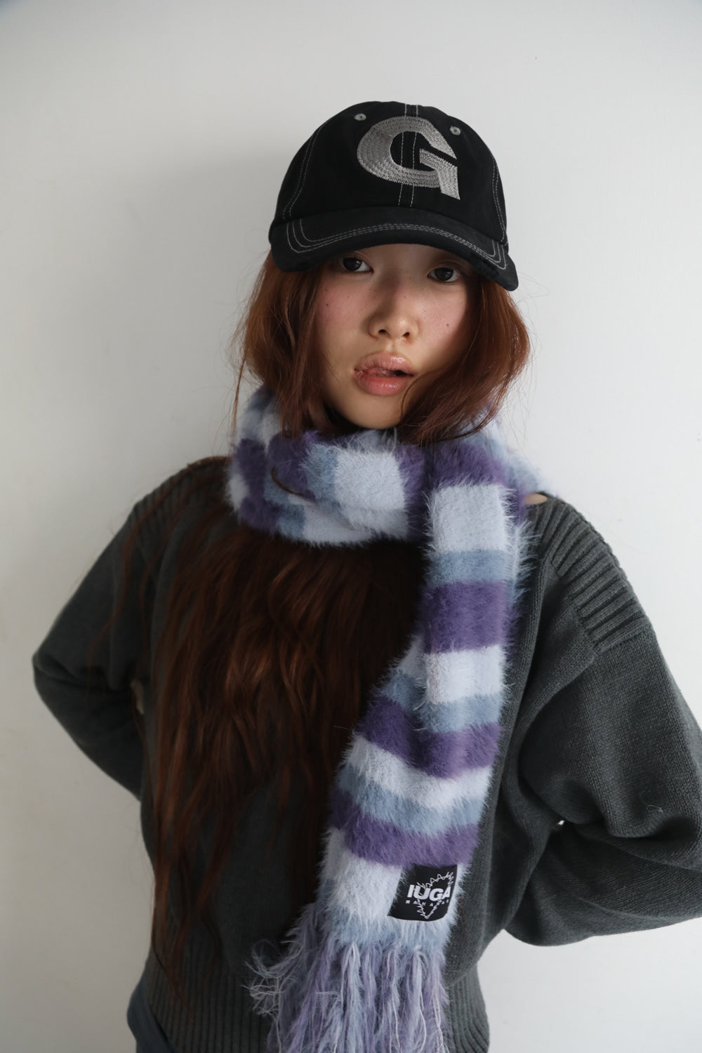 IUGA Striped Hairy Bold Muffler (Light Purple)