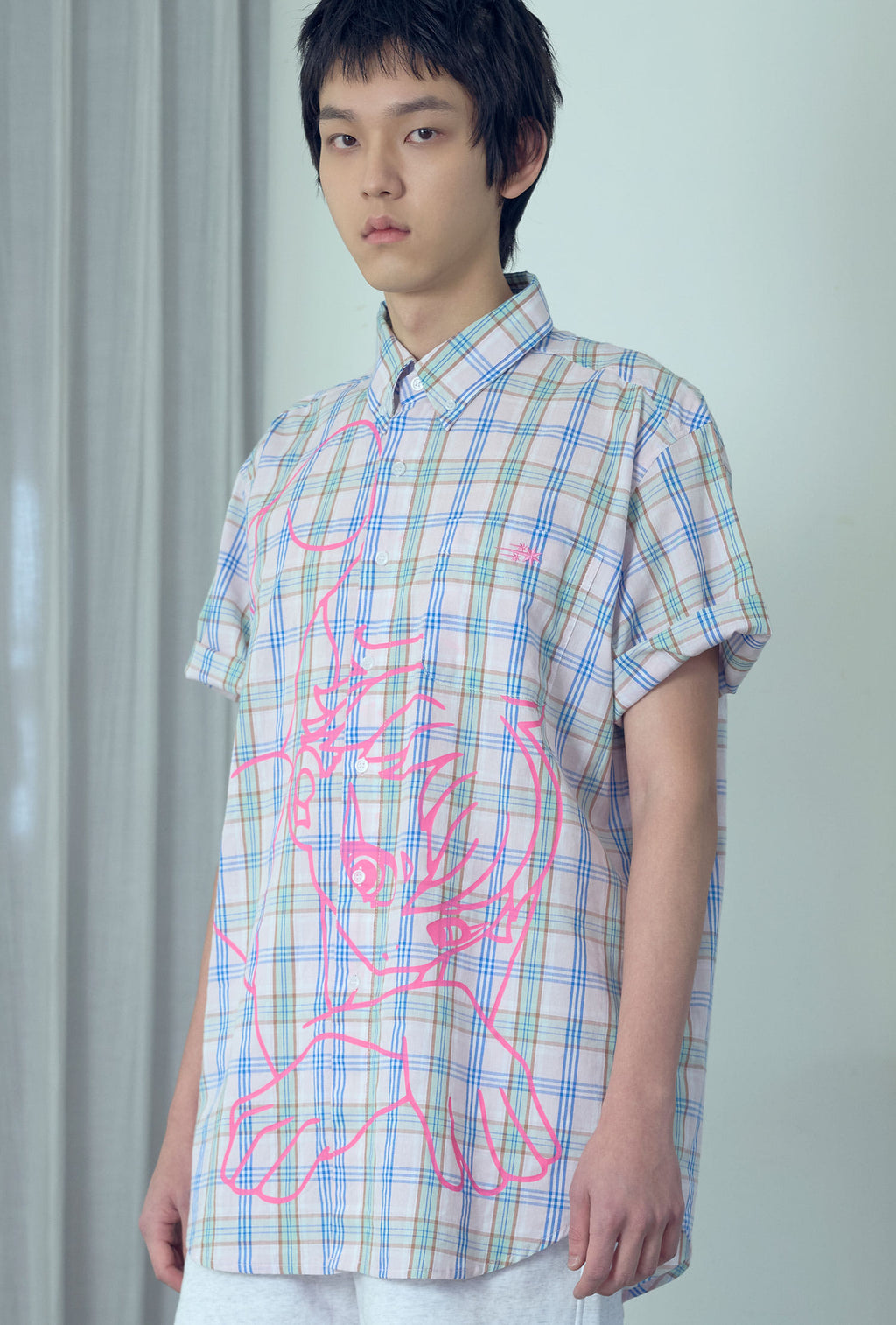 niceghostclub angel check big big half shirt [2colors]