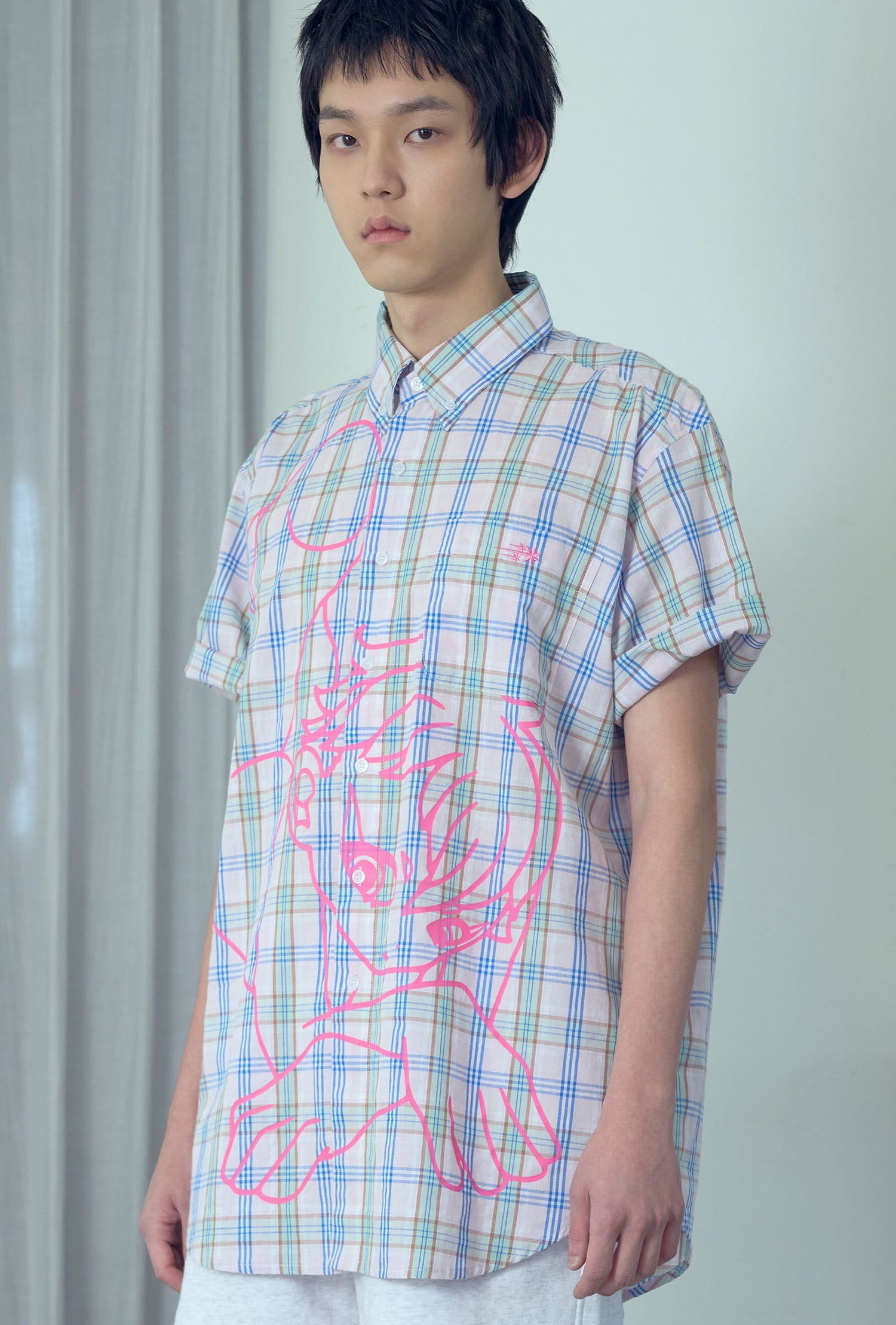 niceghostclub angel check big big half shirt [2colors]