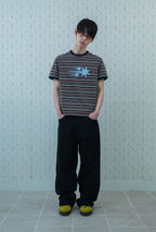 niceghostclub stripe 3star basic ringer tee [brown]