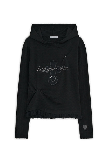 Lace cross patch hoodie (2colors)