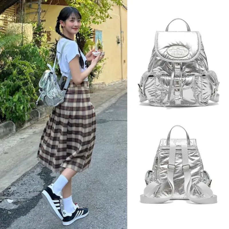 [Minnie同款🎀] lotsyou Nostalgia Chubby Backpack - Silver
