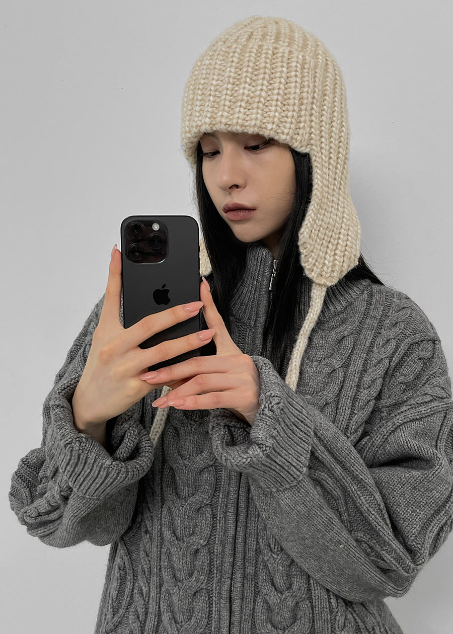 [karina同款🎀] Cree Trapper Wool Knit Beanie / 4colors