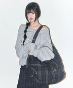 ILLIGO LETTERING BIG SHOULDER BAG - CHECK GREY