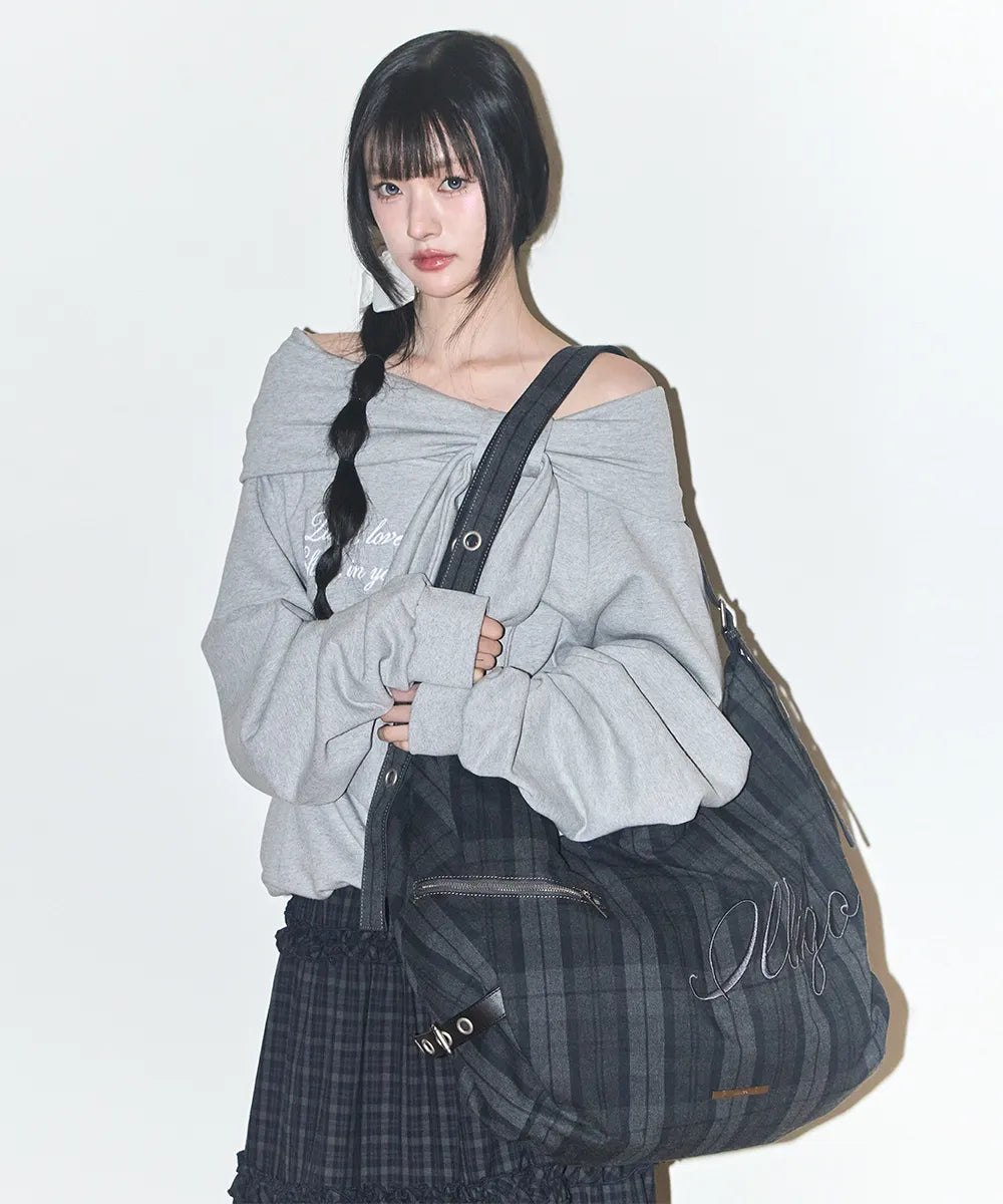 ILLIGO LETTERING BIG SHOULDER BAG - CHECK GREY