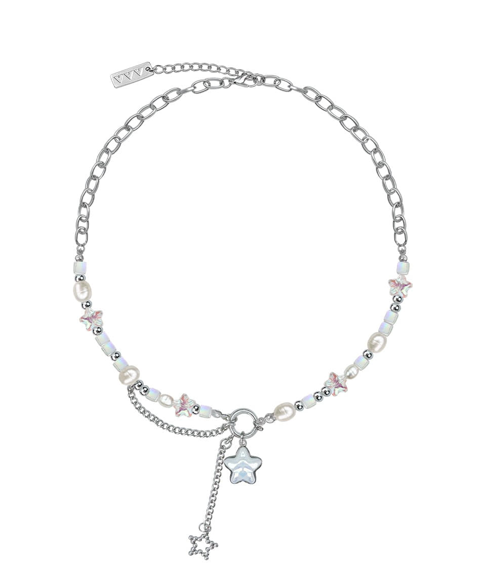 vvv Aurora Star Pearl Chain Drop Necklace