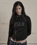 [asur] Facade Logo High-Neck Zip-Up - Charcoal/Black