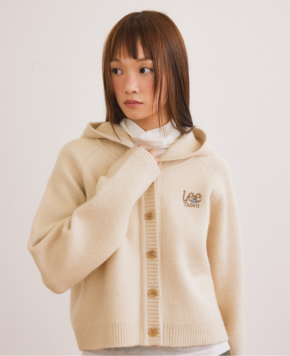 [Fallett x Lee] Sun Flower Logo Hoodie Knit Cardigan / ivory