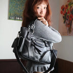 IUGA Studded Leather Mini Shoulder Bag (Black)
