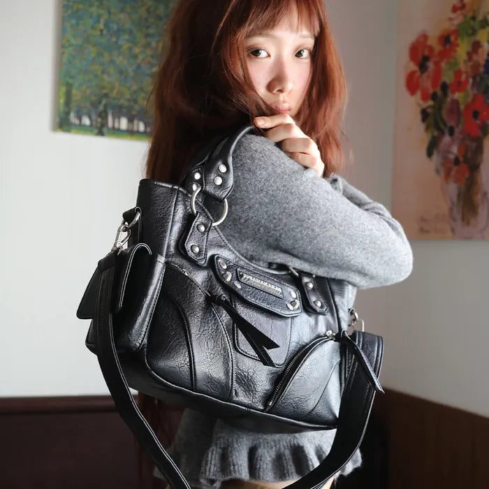 IUGA Studded Leather Mini Shoulder Bag (Black)