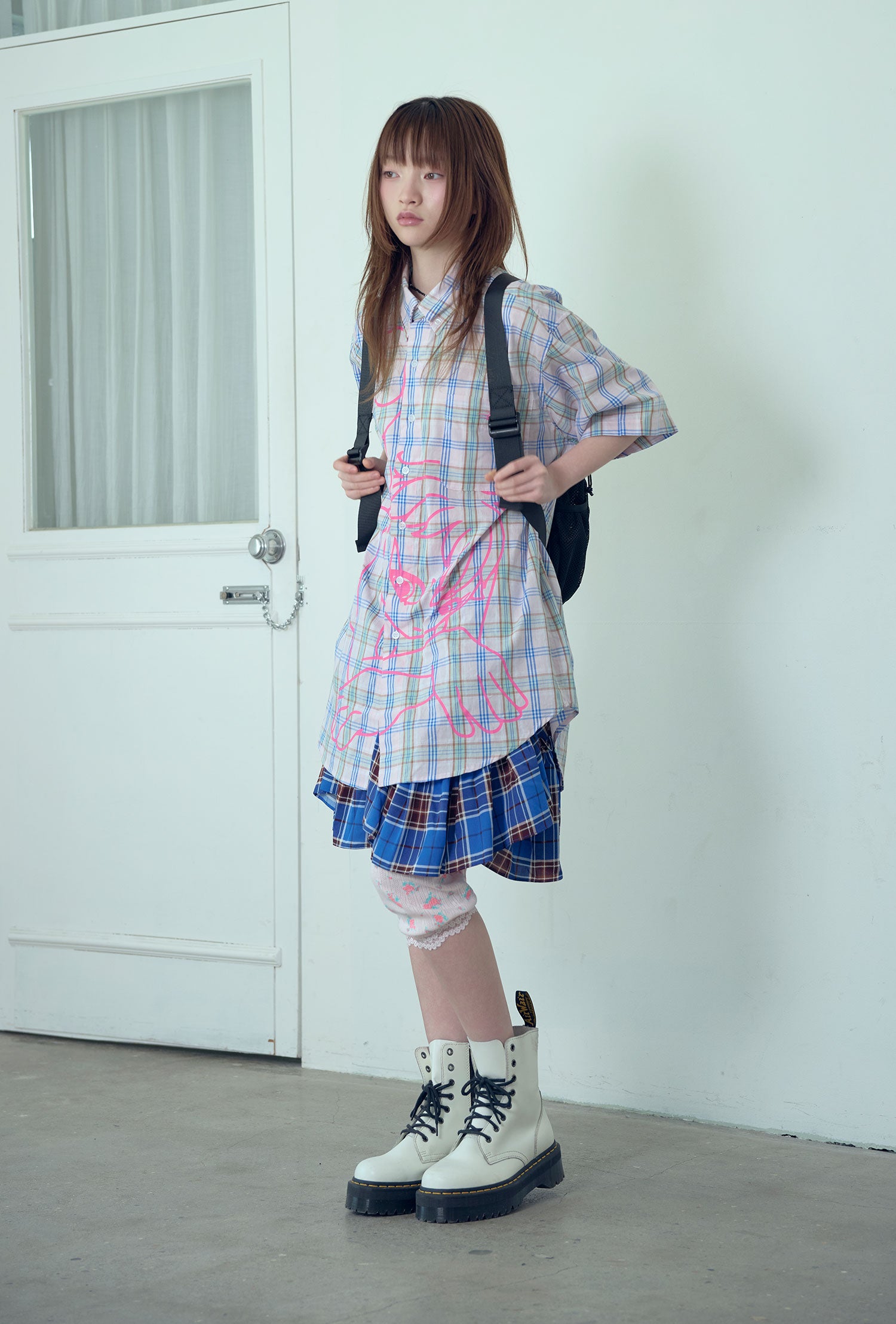 niceghostclub angel check big big half shirt [2colors]