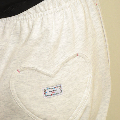 RONRON BACK HEART STITCH POCKET SWEAT JOGGER PANTS / MELANGE WHITE