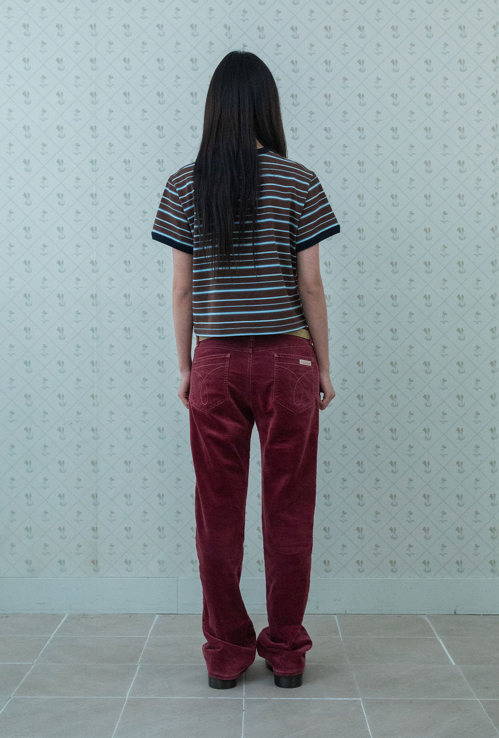 niceghostclub stripe 3star basic ringer tee [brown]