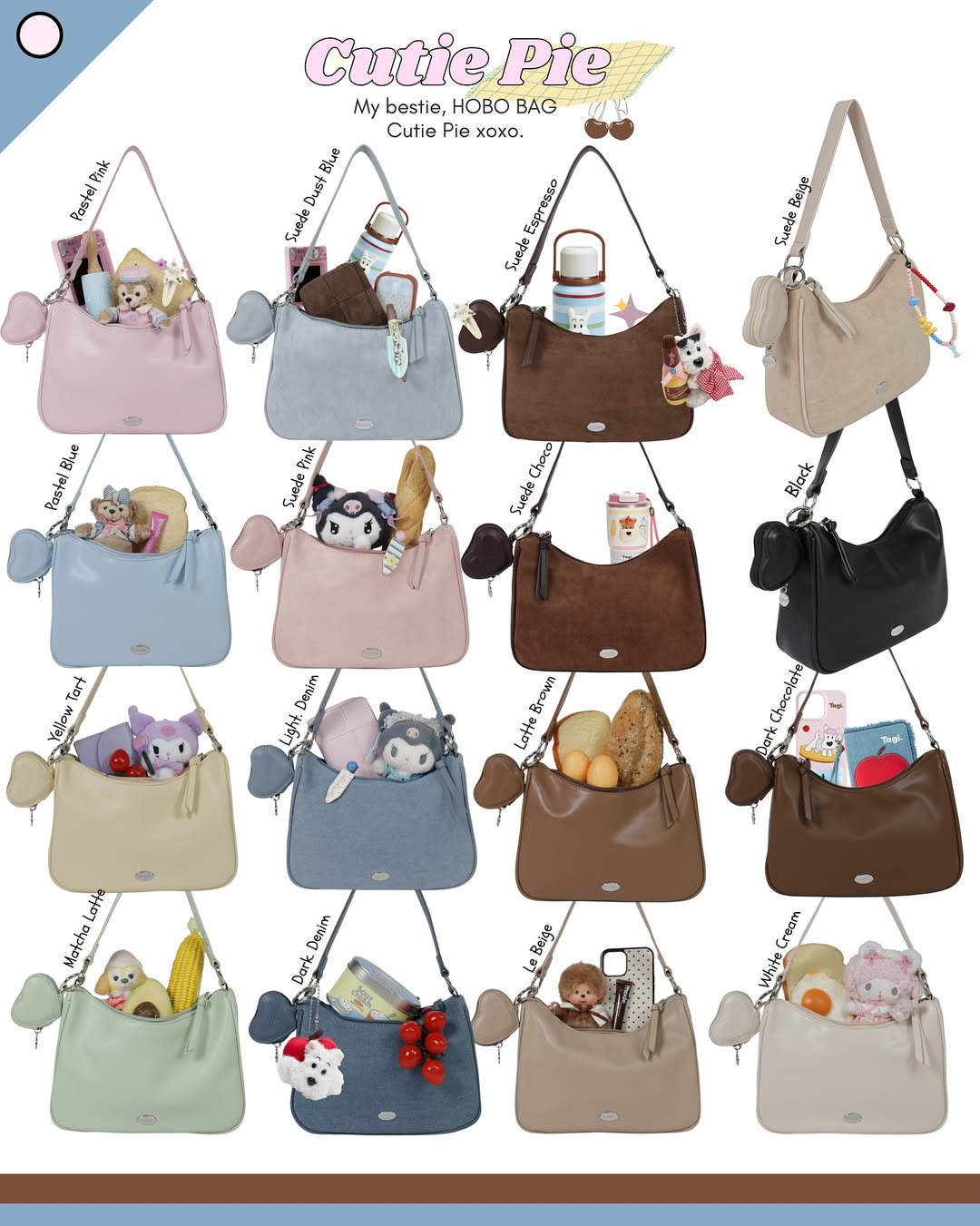 Cutie Pie Hobo Bag (crossbody OK!!) - 16colors